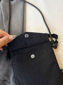 1 pieza Bolso bandolera mini de nylon resistente a desgarros con estampado a cuadros verde, cordón decorativo, múltiples bolsillos y cremallera, apto para camping y uso diario - Multicolor - Ver 6