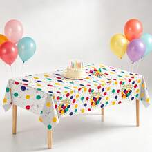 1/3pcs Happy Birthday Disposable Plastic Tablecloth, White Base With Vibrant Multicolor Balloons, Confetti & "Happy Birthday" Letter Print Rectangular Table Cover, Birthday Table Decoration Adults, Family Birthday Dinner, Indoor Outdoor Party Supplies - Birthday Balloons - View 2
