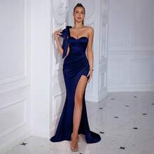 New Sexy Long Evening Dress With Slit And Off-The-Shoulder Design, Solid Color, For Cross-Border Fashion. - White - View 2