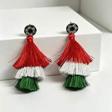 Aretes largos con borlas para mujer, simples y elegantes, moda 2026, colores de bandera nacional, ideales para porristas, festivales deportivos y eventos. - Multicolor - Ver 1