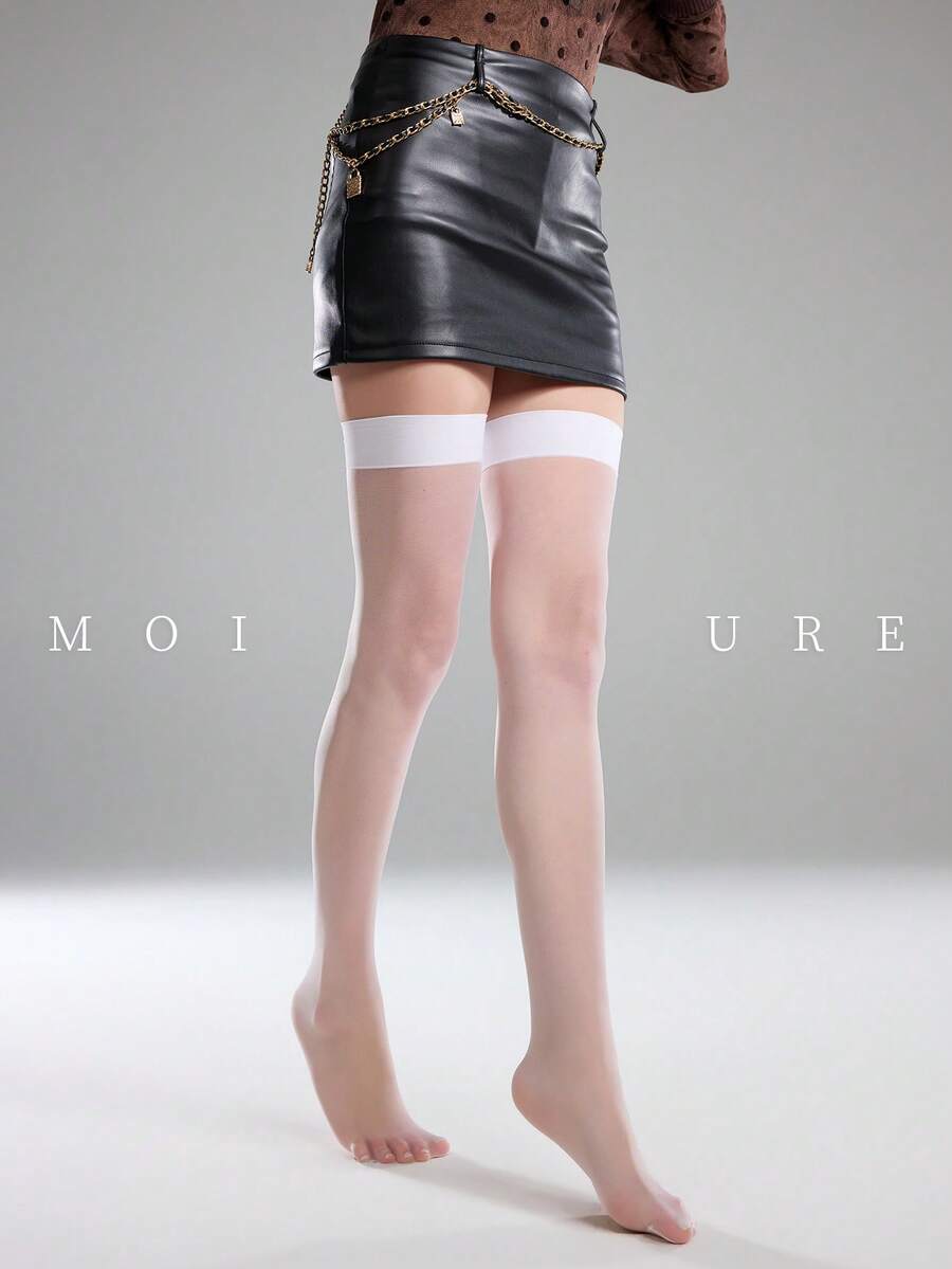 MOIRÉALLURE 1雙大腿高筒襪,適合日常通勤、夜店及各種造型需求 - 白色 - 查看 1