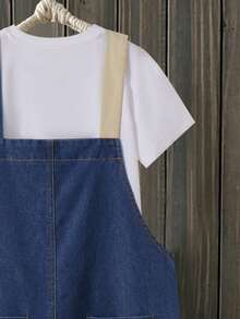 Girls' Denim Overalls, Personalized Fashion Casual Colorblock Patchwork Design, Street Utility Style, Multi-Pocket Loose Jumpsuit Long Pants, Suitable For Spring, Summer, Autumn, Winter, Back To School, Daily Casual Wear - Apricot - View 9