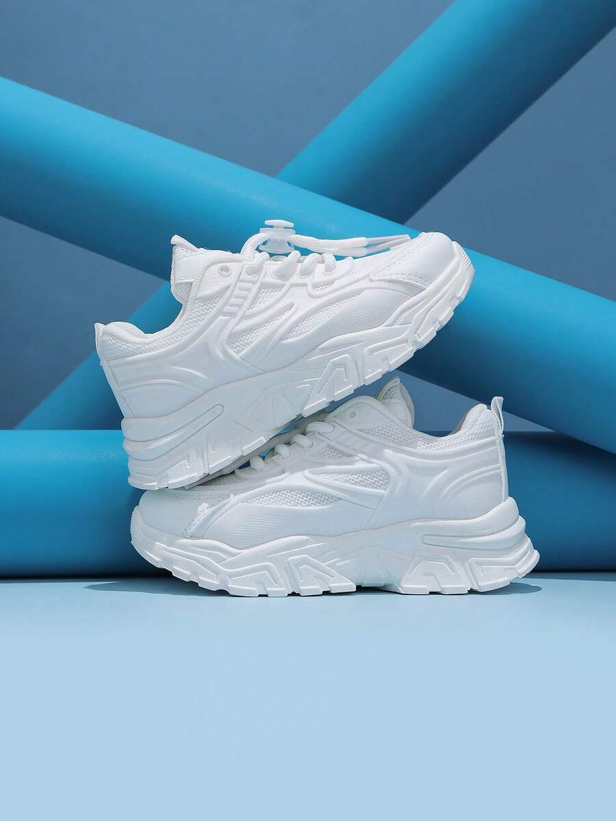 1 Pair Kids Girls Pure White Sneakers, Fashionable Non-Slip Wear-Resistant, Best Gift For Children - White - View 1