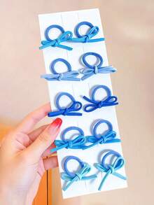 10pcs Girls Gentle & Fresh Klein Blue Bow Hair Ties, Suitable For Daily, School, Vacation, Commute, Date, Photo Shoot And More - Multicolor - View 4