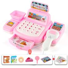 Juguete de caja registradora mini para niños, muñeca y accesorios de color aleatorio, juguete de caja registradora de tienda de conveniencia multifuncional con rompecabezas (Batería no incluida) - Rosa - Ver 8