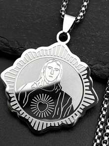 "Sacred Heart Of Jesus Catholic Pendant Necklace For Women Men Stainless Steel Gold Color Flower Medal Amulet Chain Jewelry Gift " - Necklace - View 3