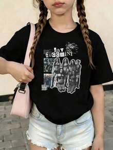 KATSEYE Printed Summer T-Shirts, Vintage Y2K Hip Hop Style, Short Sleeve T-Shirt, Summer Clothes For Girls, Toddler Girls' Clothes, Teen Clothes, Kids' Clothes - 藕粉色 - 查看 1