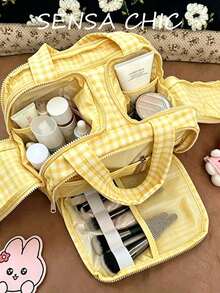 Bolsa de almacenamiento ligera y de gran capacidad con estilo, bolsa de cosméticos multifuncional de gran capacidad para mujeres, bolsa de viaje con cierre de cremallera, adecuada para viajes y vacaciones.Artículo esencial de viaje, bolsa de suministros para vacaciones, regreso a la escuela, bolsa de viaje para es - Rojo - Ver 8