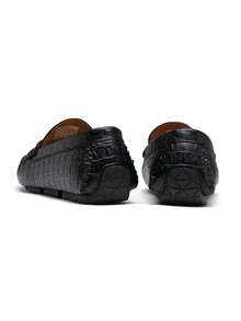SHOESMALL Men's Metal Decor Black Casual Loafers Crocodile Printed Slip On Shoes  Penny Leisure Round Toe Flat Shoes For Outdoor Manfinity Unisex - AMY3044A-黑色 - 查看 9