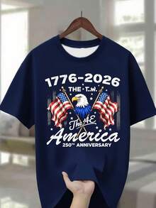 Boys' T-Shirt With American Flag And Bald Eagle For The 250th Anniversary (1776-2026) – 250th Anniversary Of Independence, Loose-Fitting Eagle Print T-Shirt, Gift Idea - 白色 - 查看 3