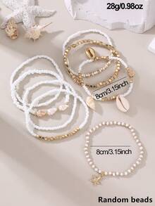 NAIZHU 8pcs Bohemian Ocean Style Starfish Shell Multi-Layer Beaded Anklet Set For Women, Vacation Style, Random Color - Multicolor - View 5