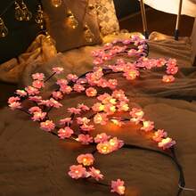 Cherry Blossom Wreath With Lights, USB Powered, With Remote Control, 72 LED Fairy Lights, Perfect For Fireplace, Wedding And Party Indoor Decoration - Pink Flower Vine Lights - View 7