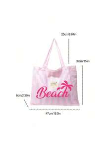 Women's Striped Beach Tote Bag - Large Capacity Printed Tote Bag, Suitable For Travel, Shopping, Vacation, Daily Outings And Summer Trips - Multicolor - View 9