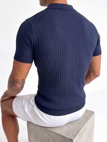 ZYNTH BALENO Men's Summer Striped Knit Polo Short Sleeve Shirt, Minimalist Versatile Top, Suitable For Outdoor Sports And Gym Workouts - Navy Blue - View 10