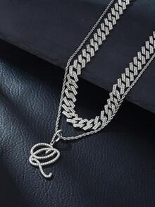 Fashion Minimalist Cursive Initial Pendant A-Z Necklace Layered Chain Twisted Chain Punk Rock Rapper Hip Hop Chain, Birthday Gift For Friends And Besties, Party Gift - Hip Hop Letter Necklace - View 38