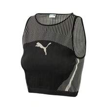 Puma 春夏戶外運動女款休閒舒適健身運動緊身短款無袖背心 62429401 - 黑灰條紋 - 查看 1