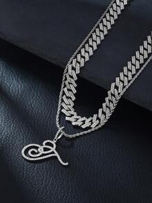 1pc Elegant Shiny Cursive Letter Pendant Necklace, Designed For Men, Combines Fashion And Luxury, Suitable For Parties, Banquets, Holiday Celebrations, Christmas And Other Occasions, Also Can Be Worn As Daily Wear Gift Jewelry, Versatile And Tasteful - Double-layered Hip-hop Letter Necklace - View 19