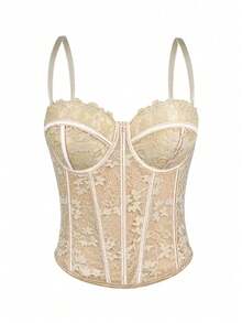 Women's Floral Lace Corset Camisole Top, Elegant And Sexy For Vacation And Casual Summer Wear, Black - 杏色 - 查看 1