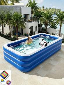 Piscina inflable circular grande, piscina clásica de lujo azul y blanca, disponible en capas ovaladas 2/3/4, múltiples tamaños disponibles, piscina familiar de PVC reforzado, piscina grande para fiestas al aire libre y juegos de verano, plegado y almacenamiento convenientes - Precio promocional - Ver 12