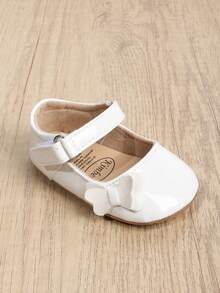 1 Pair Girls Bow PU Magic Tape Design Fashion Sweet Style 0-15 Months Mary Jane Princess Shoes Flat Non-Slip Comfortable Walking Shoes Suitable For Spring And Autumn - White - View 5