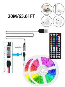 1件裝智慧LED燈條 5050高品質RGB變色燈條 App控制 44鍵遙控器 音樂同步 適用居家裝飾 臥室 廚房 電視 節日派對 聖誕節 - 彩色 - 查看 13