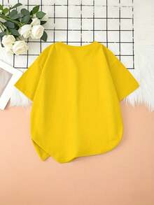 [Guan Yi Shu Selection]Capybara And Pufferfish Print T-Shirt|Short Sleeve Sports T-Shirt For Boys And Girls Ages 4-13 | Casual Printed T-Shirt For Kids - 黃色 - 查看 2