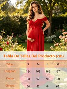Off-The-Shoulder Lace Maternity Dress - Red - View 5