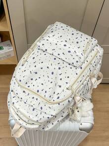 新款青少年女孩後背包，時尚花卉款大容量百搭學生包，可愛大學校園書包 - 紫花 - 查看 5