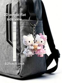 2 Pcs Multi-Function Decorative Pendant, Unisex Keychain With Shiny Cat Cute Cartoon Pattern, Backpack Accessory, Fun Pendant - Multicolor - View 2