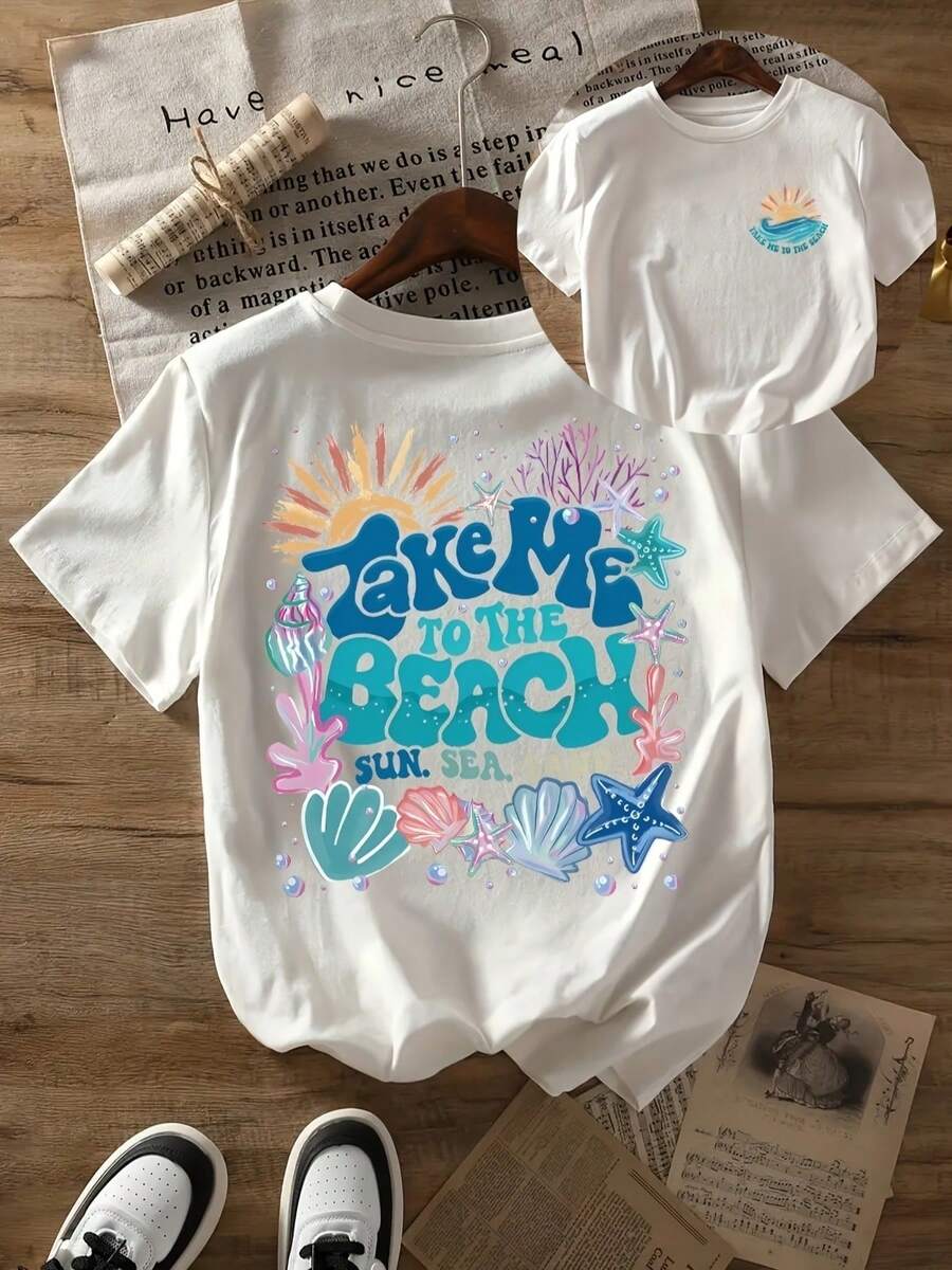 Diseño Simple y Versátil, Camiseta Retro de Manga Corta - Cuello Redondo con Estampado Chino de Doble Cara, Estilo Casual Unisex, Camiseta Básica Lavable a Máquina para Combinar en Capas, - Blanco - Ver 1