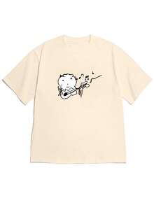 2026 Women's Blouses: Elegant And Minimalist Women's T-Shirt With Artistic Print Of A Black-Eyed Cat And Guitar - Suitable For Casual Wear In Spring/Summer, Short-Sleeved Blouse - 黑色 - 查看 1