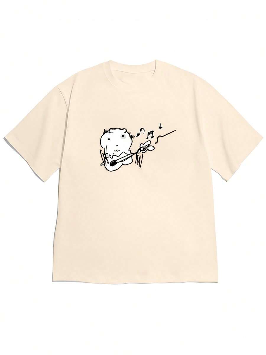 2026 Women's Blouses: Elegant And Minimalist Women's T-Shirt With Artistic Print Of A Black-Eyed Cat And Guitar - Suitable For Casual Wear In Spring/Summer, Short-Sleeved Blouse - 黑色 - 查看 1