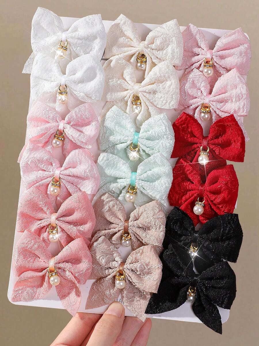 10pcs Girls Multi-Color Rhinestone Pearl Fabric Bow Hair Clips Side Hair Clips Simple Bangs Clips Non-Damaging Hair Clips Sweet Versatile Alligator Hair Clips Back Of Head Hair Clips For Daily Use - Multicolor - View 1