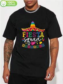 Camiseta Fiesta Squad Cinco De Mayo para Carnaval Mexicano - Camiseta de cuello redondo 100% 180gsm, con estampados vibrantes de sombreros mexicanos y maracas, estilo vintage, ropa casual pa - Negro - Ver 1