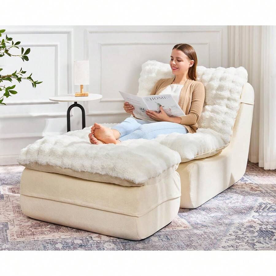 Hobestluk Sofá Sillón de Espuma Sofá para Espacios Pequeños Sofás Cómodos con Reposapiés Sillón Reclinable Sofás Pequeños para Sala de Estar, Recámara, Departamento (Gris Oscuro) - Blanco - Ver 1