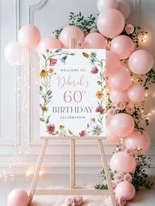 1件個性化生日花卉海報，客製化生日歡迎牌，客製化無框畫布海報，個性化牆面藝術，可添加照片，牆面裝飾，家居裝飾，精緻裝飾，生日慶祝牌，適合任何年齡 - 彩色 - 查看 4
