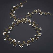 1 pièce Serre-tête en perles Accessoire pour cheveux pour mariée, style européen et américain, serre-tête en perles fait main de 1 m de long, accessoire de robe de mariée - Multicolore - Voir 7