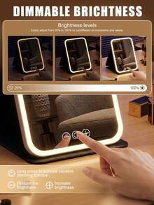 LED 化妆镜 - 3 种颜色灯光模式（白光/自然光/暖光），USB 充电式化妆镜，亮度可调，便携式折叠设计，适合居家、旅行和宿舍使用，是送给女性的完美圣诞节、生日、母亲节礼物（电池容量：350mAh/600mAh） - 彩色 - 查看 6