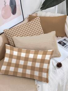 4pcs, Plaid Striped Solid Color Pillow Covers, Fresh Versatile Home Decor Pillow Covers, Best-Selling Style, Decorative Pillow Covers For Sofa Living Room Bedroom, No Pillow Insert - Camel - View 2