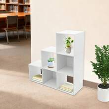 WANLECY Leiter Würfel Aufbewahrung Bücherregal - Holz L-förmige 3-Ebene Eckregel, umkehrbare 6-Würfel Organizer für Home & Office, weiß - Weiss - Übersicht 5