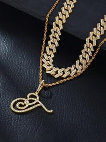 1pc Elegant Shiny Cursive Letter Pendant Necklace, Designed For Men, Combines Fashion And Luxury, Suitable For Parties, Banquets, Holiday Celebrations, Christmas And Other Occasions, Also Can Be Worn As Daily Wear Gift Jewelry, Versatile And Tasteful - Double-layered Hip-hop Letter Necklace - View 35
