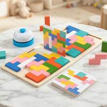Wooden 2-Player Battle Puzzle Toy With Buzzer And Question Cards, Competitive Tabletop Game For Kids 3+, Logic Thinking And Focus Training Educational Toy, Colorful Puzzle Assembly For Spatial Imagination, Parent-Child Interactive Desktop Competition Game, Kindergarten Educational Competition Prop, Gift For Boys And Girls - Multicolor - View 3