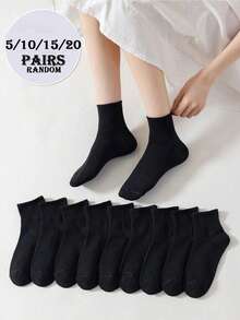 5/10/15/20 Pairs [Random Color] All-Match Unisex White Short Socks, Simple And Versatile, Suitable For Daily Wear - Black and White - View 3