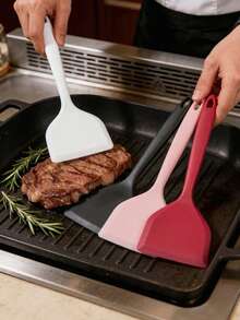 One-Piece Silicone Wide Spatula, Heat-Resistant Non-Stick Pan Turner, Long Heat-Insulated Handle Design; Compatible With Flat Bottom Pans, Cast Iron Griddles, Suitable For Frying Steak, Pancakes, Eggs, Grilled Meat, Soft Silicone Won't Damage Pan Interior, Three-Color Minimalist Highly Attractive Design, Hanging Storage Saves Space, Essential Kitchen Utensil For Home Cooking - Multicolor - View 4
