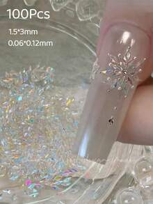 100颗1.5*3毫米迷你透明极光锆石美甲配件，雪花菱形美甲宝石，美甲装饰，锆石美甲用品 - 彩色 - 查看 1