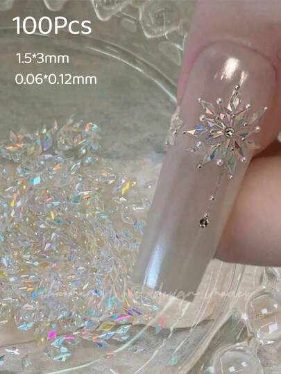 100 viên đá Zirconia Aurora trong suốt mini 1.5*3mm dùng làm phụ kiện trang trí móng tay, hình thoi bông tuyết, đồ trang trí móng tay, vật tư làm móng Zirconia.