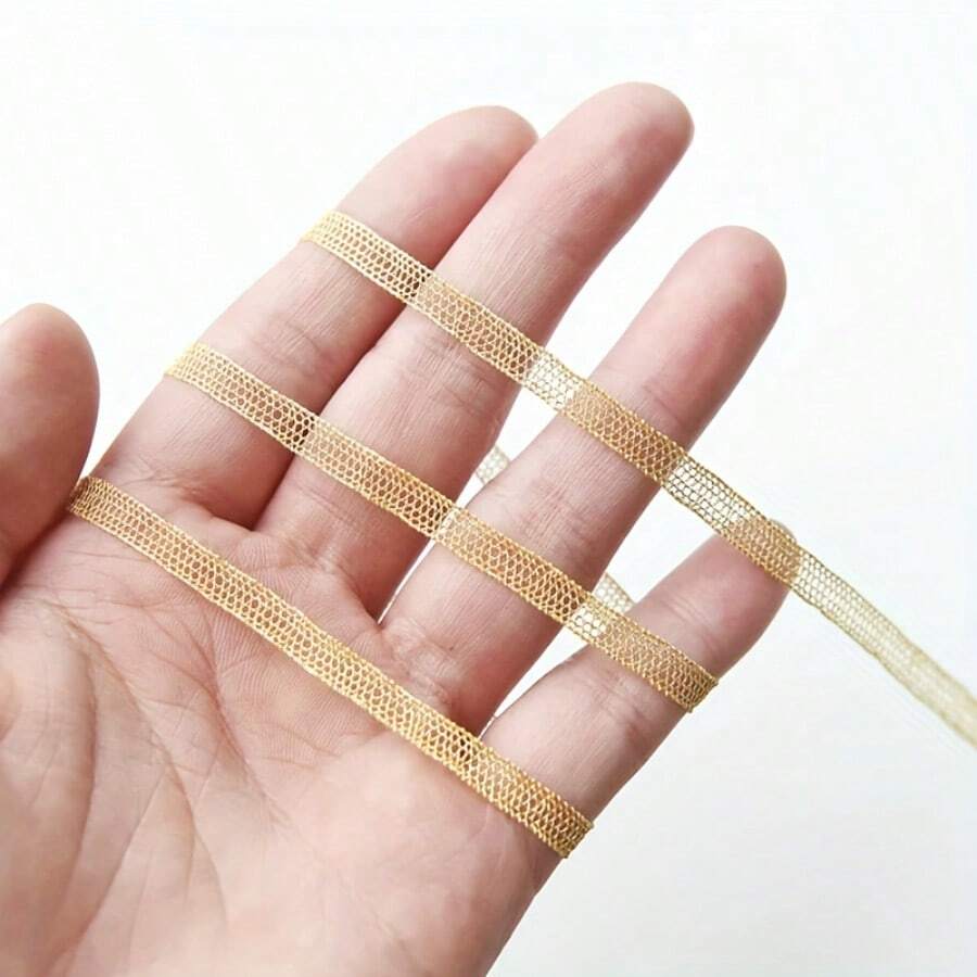 1 Yard - 5mm/0.2 Inch Ultra-Fine Gold Mesh Lace Trim, Sewing Craft Material, Perfect For Doll Clothing Making And Handicrafts - Multicolor - View 1