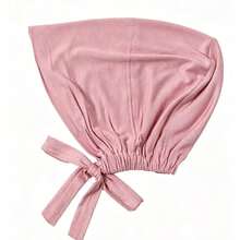 Women's Solid Color Elastic Band Bottom Adjustable Scarf Knit Hat - Dusty Pink - View 2
