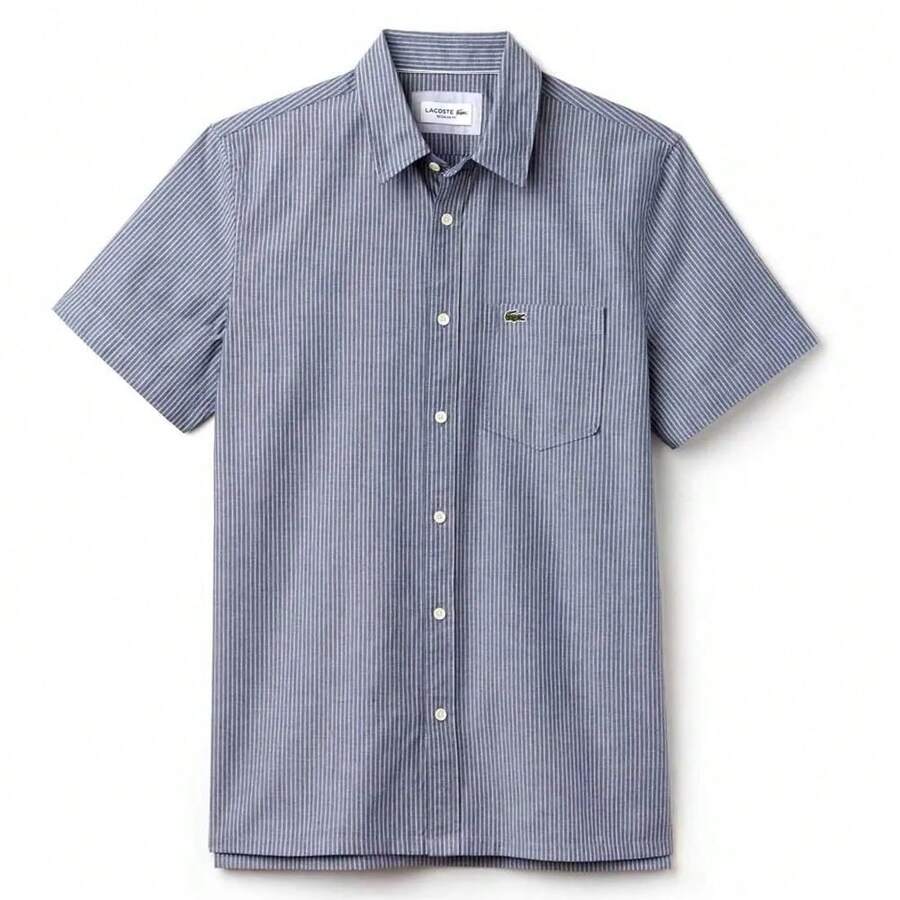 Lacoste Men's Marine Striped Casual Buttoned Shirt - Navy Blue - View 1
