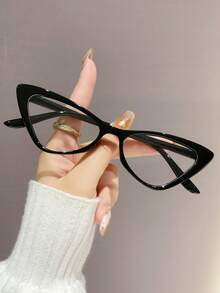 Cat Eye Computer/Gaming/TV/Mobile Phone Glasses, Plastic Frame, Reduce Eye Fatigue, Light, Fashion Optical Glasses, Non-Prescription - Black - View 1